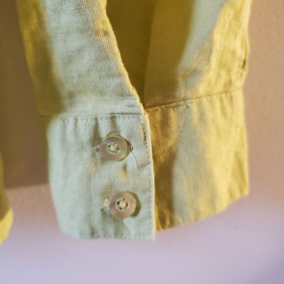 Tweeds Women’s Medium Light Green Button Front Shirt 100% Linen Embroidered - Picture 9 of 12